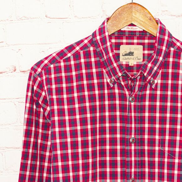 GANT Rugger Large Hugger fit Red Button up Shirt Check Cotton - Picture 5 of 6
